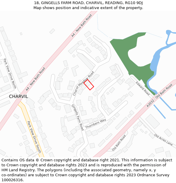 18, GINGELLS FARM ROAD, CHARVIL, READING, RG10 9DJ: Location map and indicative extent of plot