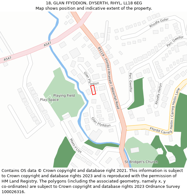 18, GLAN FFYDDION, DYSERTH, RHYL, LL18 6EG: Location map and indicative extent of plot