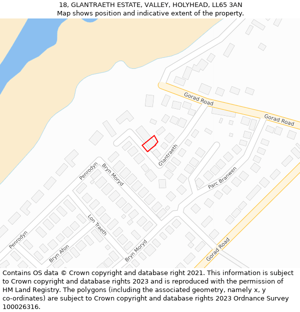18, GLANTRAETH ESTATE, VALLEY, HOLYHEAD, LL65 3AN: Location map and indicative extent of plot