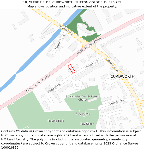 18, GLEBE FIELDS, CURDWORTH, SUTTON COLDFIELD, B76 9ES: Location map and indicative extent of plot