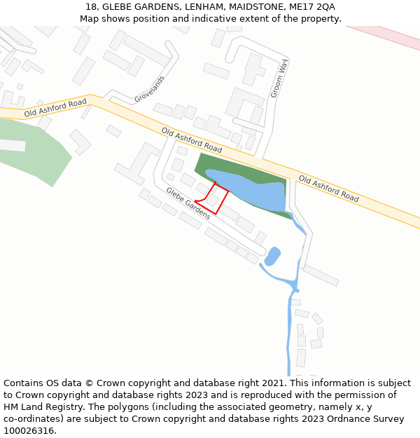 18, GLEBE GARDENS, LENHAM, MAIDSTONE, ME17 2QA: Location map and indicative extent of plot