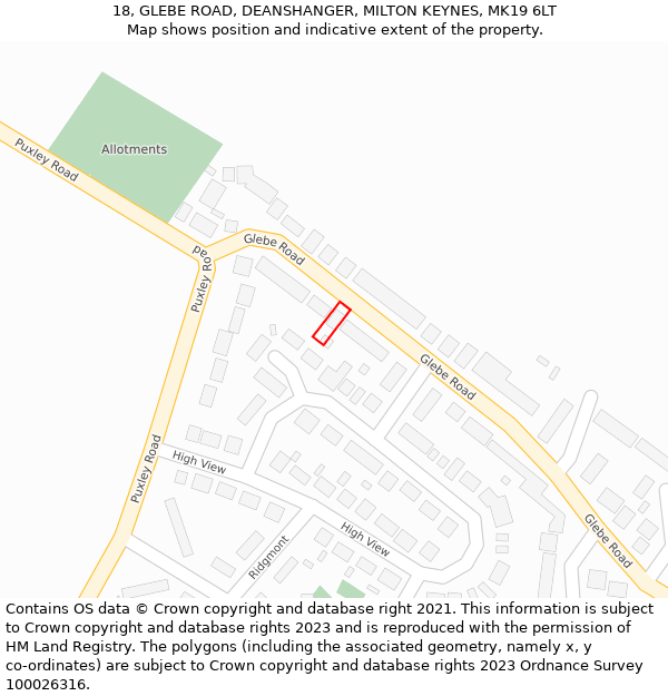 18, GLEBE ROAD, DEANSHANGER, MILTON KEYNES, MK19 6LT: Location map and indicative extent of plot