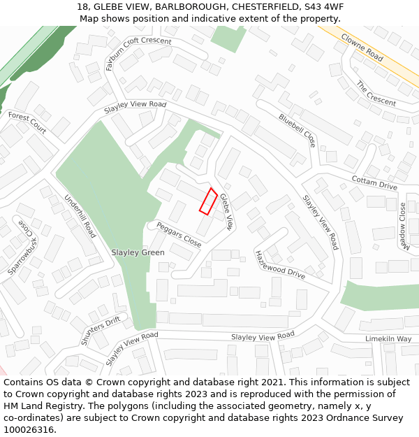 18, GLEBE VIEW, BARLBOROUGH, CHESTERFIELD, S43 4WF: Location map and indicative extent of plot