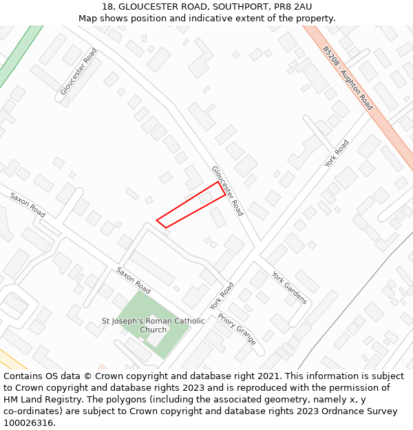 18, GLOUCESTER ROAD, SOUTHPORT, PR8 2AU: Location map and indicative extent of plot