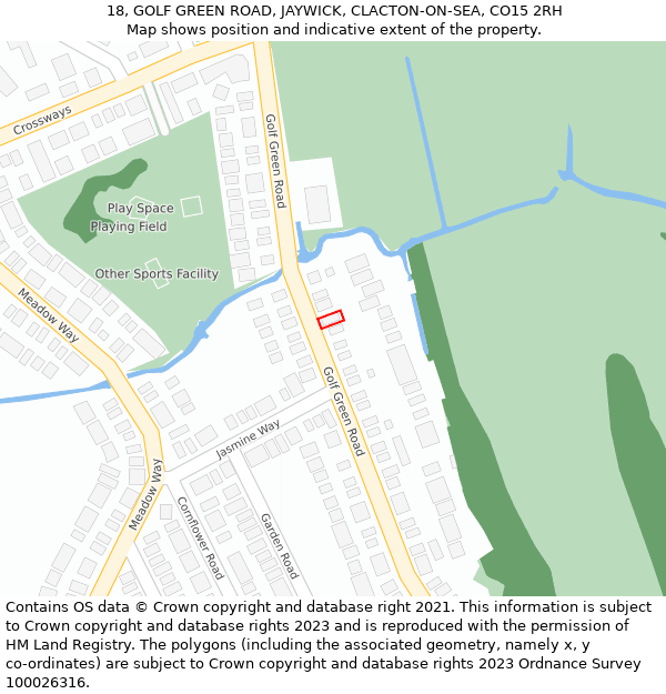 18, GOLF GREEN ROAD, JAYWICK, CLACTON-ON-SEA, CO15 2RH: Location map and indicative extent of plot