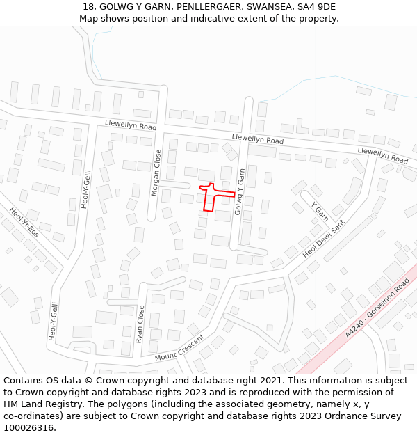 18, GOLWG Y GARN, PENLLERGAER, SWANSEA, SA4 9DE: Location map and indicative extent of plot