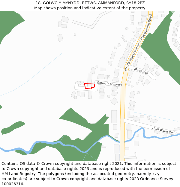 18, GOLWG Y MYNYDD, BETWS, AMMANFORD, SA18 2PZ: Location map and indicative extent of plot