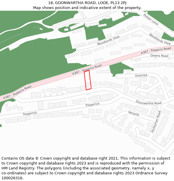 18, GOONWARTHA ROAD, LOOE, PL13 2PJ: Location map and indicative extent of plot