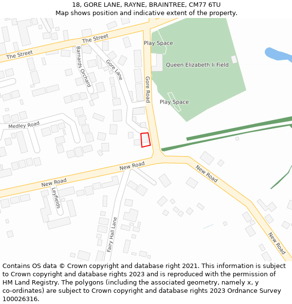 18, GORE LANE, RAYNE, BRAINTREE, CM77 6TU: Location map and indicative extent of plot