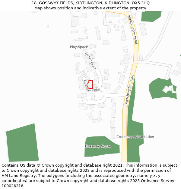 18, GOSSWAY FIELDS, KIRTLINGTON, KIDLINGTON, OX5 3HQ: Location map and indicative extent of plot