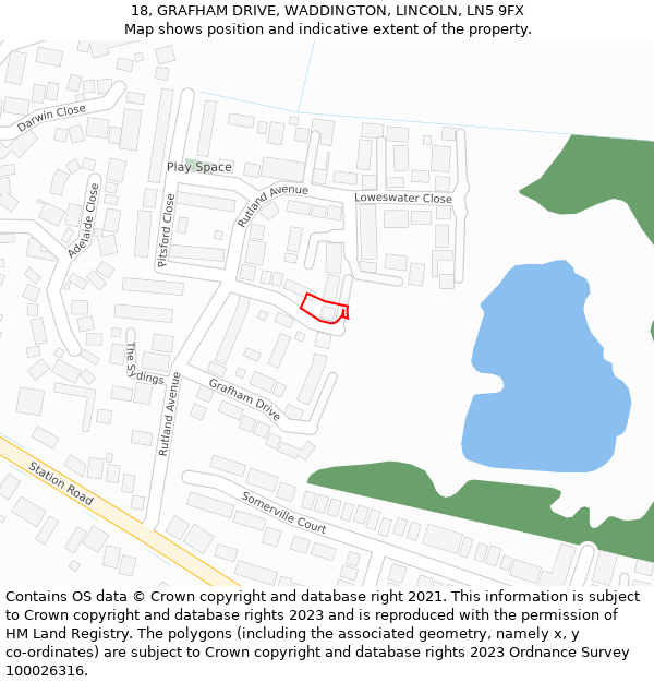 18, GRAFHAM DRIVE, WADDINGTON, LINCOLN, LN5 9FX: Location map and indicative extent of plot