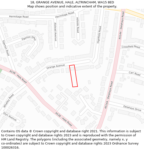 18, GRANGE AVENUE, HALE, ALTRINCHAM, WA15 8ED: Location map and indicative extent of plot