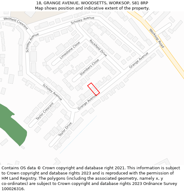 18, GRANGE AVENUE, WOODSETTS, WORKSOP, S81 8RP: Location map and indicative extent of plot