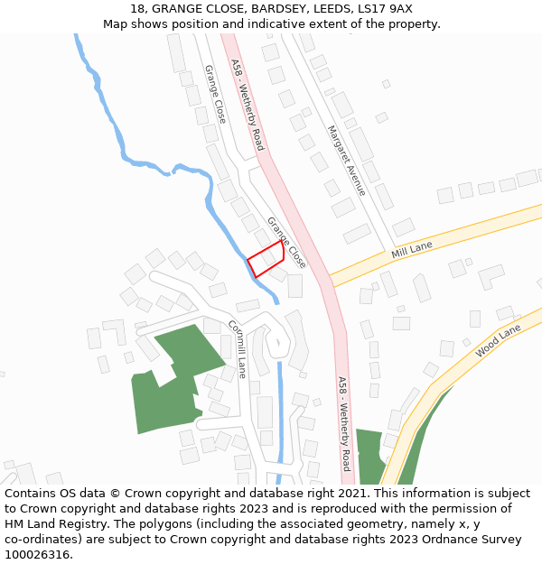 18, GRANGE CLOSE, BARDSEY, LEEDS, LS17 9AX: Location map and indicative extent of plot