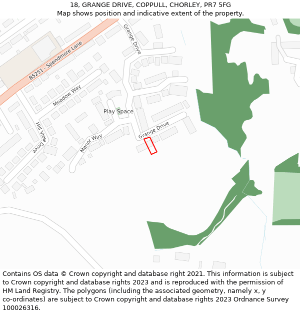 18, GRANGE DRIVE, COPPULL, CHORLEY, PR7 5FG: Location map and indicative extent of plot