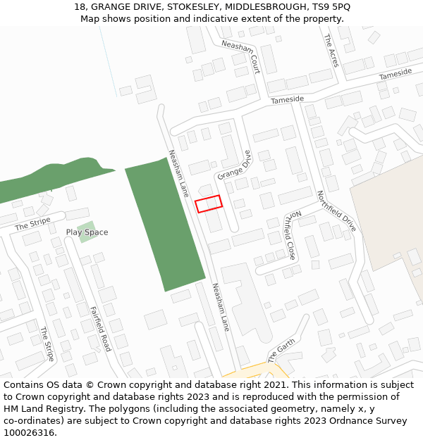 18, GRANGE DRIVE, STOKESLEY, MIDDLESBROUGH, TS9 5PQ: Location map and indicative extent of plot