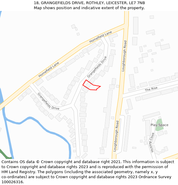 18, GRANGEFIELDS DRIVE, ROTHLEY, LEICESTER, LE7 7NB: Location map and indicative extent of plot