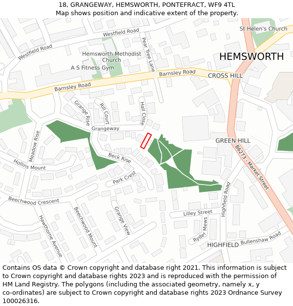 18, GRANGEWAY, HEMSWORTH, PONTEFRACT, WF9 4TL: Location map and indicative extent of plot