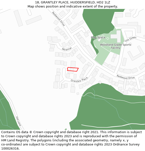 18, GRANTLEY PLACE, HUDDERSFIELD, HD2 1LZ: Location map and indicative extent of plot