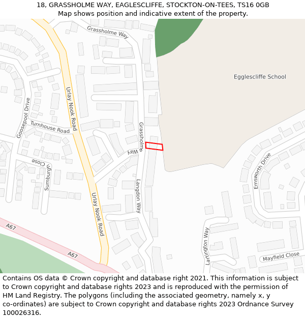18, GRASSHOLME WAY, EAGLESCLIFFE, STOCKTON-ON-TEES, TS16 0GB: Location map and indicative extent of plot