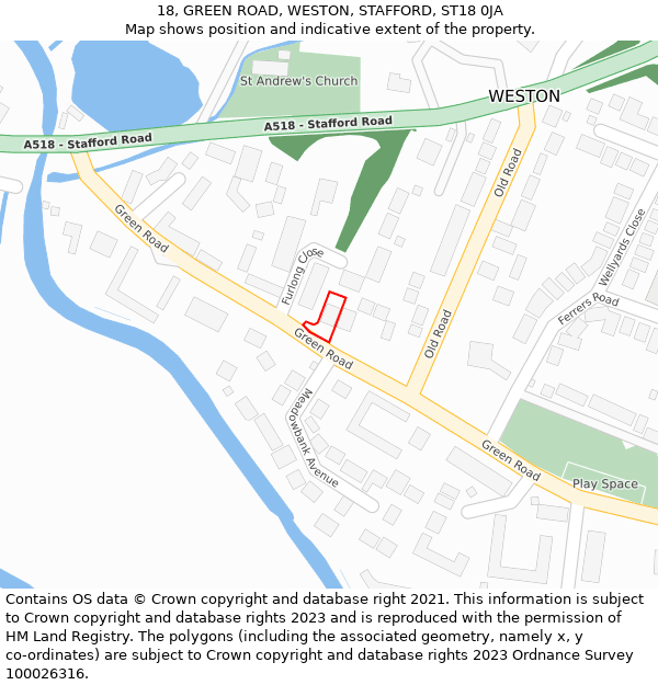 18, GREEN ROAD, WESTON, STAFFORD, ST18 0JA: Location map and indicative extent of plot