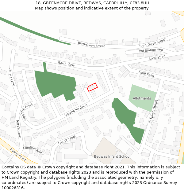 18, GREENACRE DRIVE, BEDWAS, CAERPHILLY, CF83 8HH: Location map and indicative extent of plot