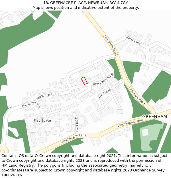 18, GREENACRE PLACE, NEWBURY, RG14 7GY: Location map and indicative extent of plot