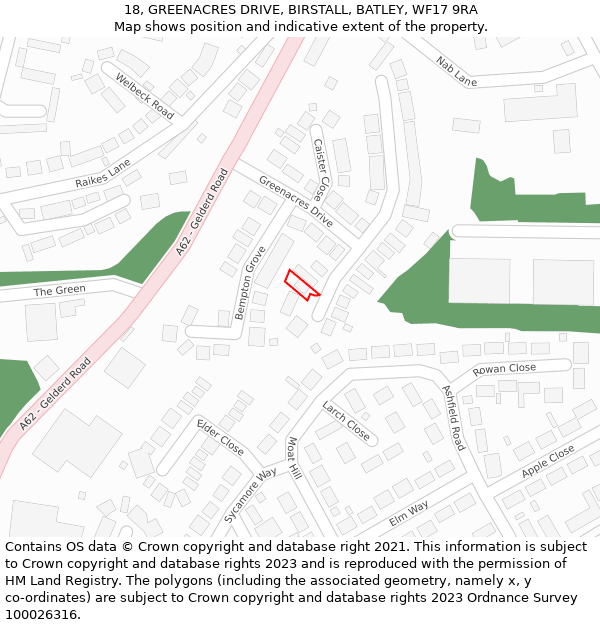 18, GREENACRES DRIVE, BIRSTALL, BATLEY, WF17 9RA: Location map and indicative extent of plot