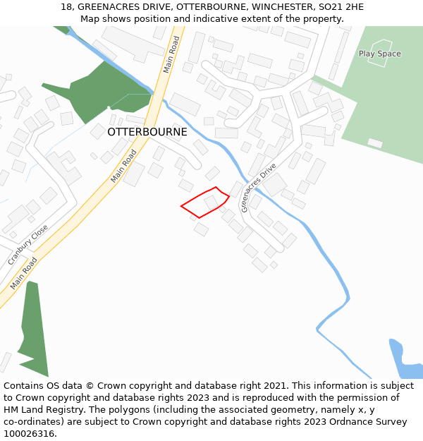18, GREENACRES DRIVE, OTTERBOURNE, WINCHESTER, SO21 2HE: Location map and indicative extent of plot