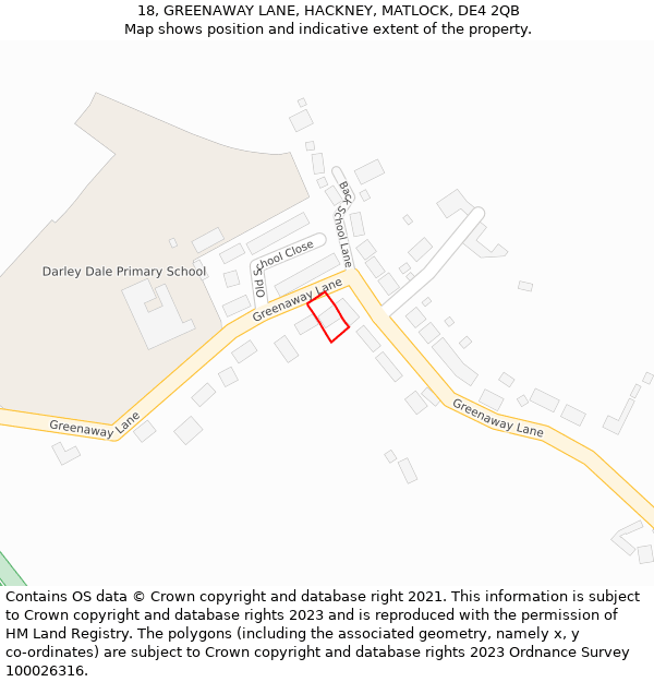 18, GREENAWAY LANE, HACKNEY, MATLOCK, DE4 2QB: Location map and indicative extent of plot