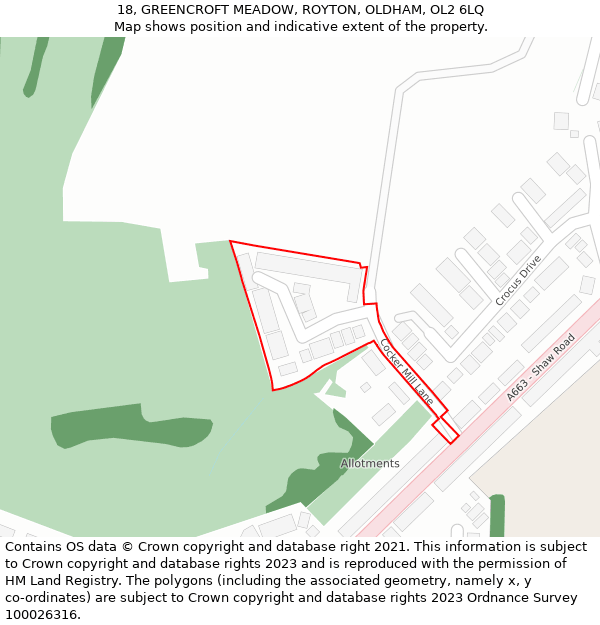 18, GREENCROFT MEADOW, ROYTON, OLDHAM, OL2 6LQ: Location map and indicative extent of plot