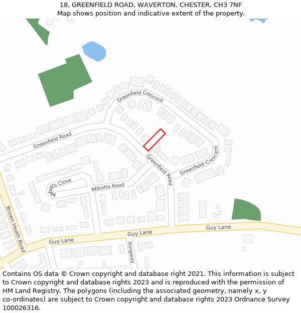 18, GREENFIELD ROAD, WAVERTON, CHESTER, CH3 7NF: Location map and indicative extent of plot