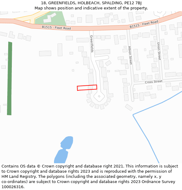 18, GREENFIELDS, HOLBEACH, SPALDING, PE12 7BJ: Location map and indicative extent of plot