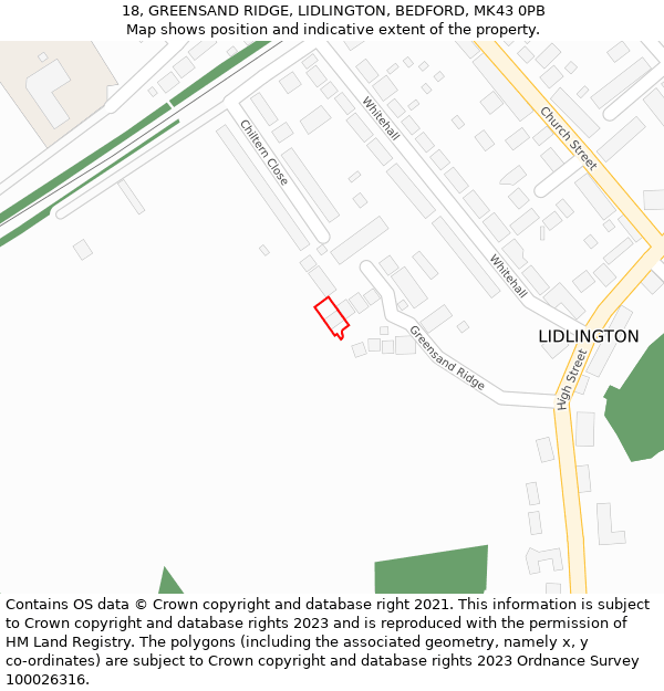 18, GREENSAND RIDGE, LIDLINGTON, BEDFORD, MK43 0PB: Location map and indicative extent of plot