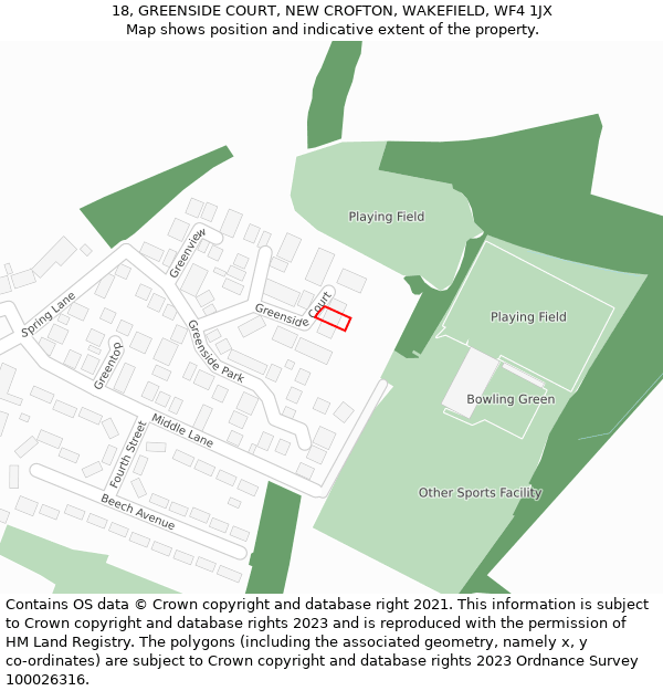 18, GREENSIDE COURT, NEW CROFTON, WAKEFIELD, WF4 1JX: Location map and indicative extent of plot