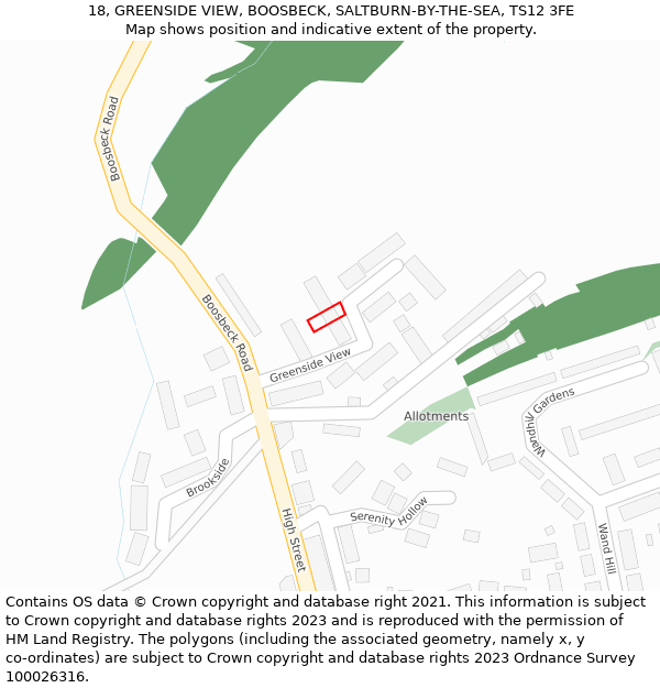 18, GREENSIDE VIEW, BOOSBECK, SALTBURN-BY-THE-SEA, TS12 3FE: Location map and indicative extent of plot