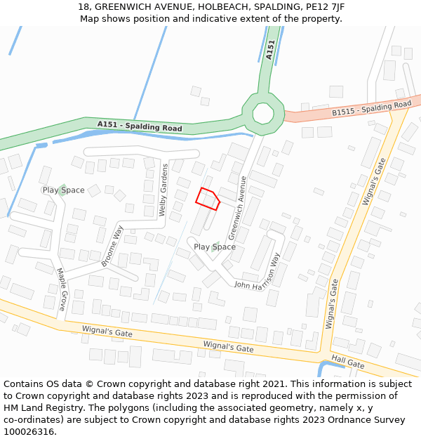 18, GREENWICH AVENUE, HOLBEACH, SPALDING, PE12 7JF: Location map and indicative extent of plot