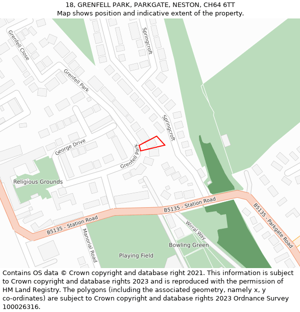 18, GRENFELL PARK, PARKGATE, NESTON, CH64 6TT: Location map and indicative extent of plot