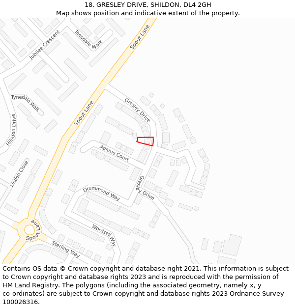18, GRESLEY DRIVE, SHILDON, DL4 2GH: Location map and indicative extent of plot