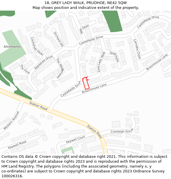 18, GREY LADY WALK, PRUDHOE, NE42 5QW: Location map and indicative extent of plot