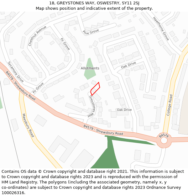 18, GREYSTONES WAY, OSWESTRY, SY11 2SJ: Location map and indicative extent of plot
