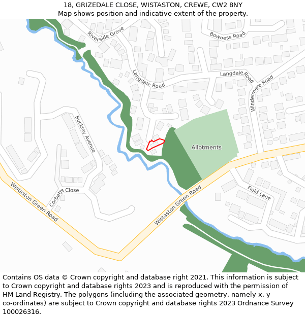 18, GRIZEDALE CLOSE, WISTASTON, CREWE, CW2 8NY: Location map and indicative extent of plot