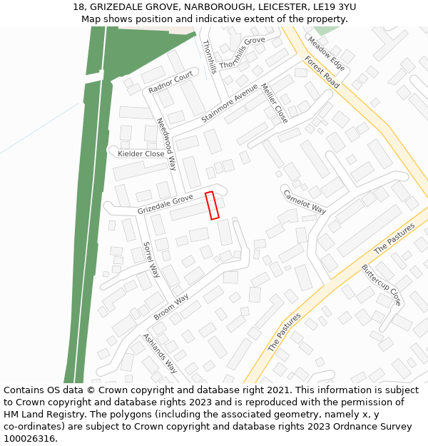 18, GRIZEDALE GROVE, NARBOROUGH, LEICESTER, LE19 3YU: Location map and indicative extent of plot