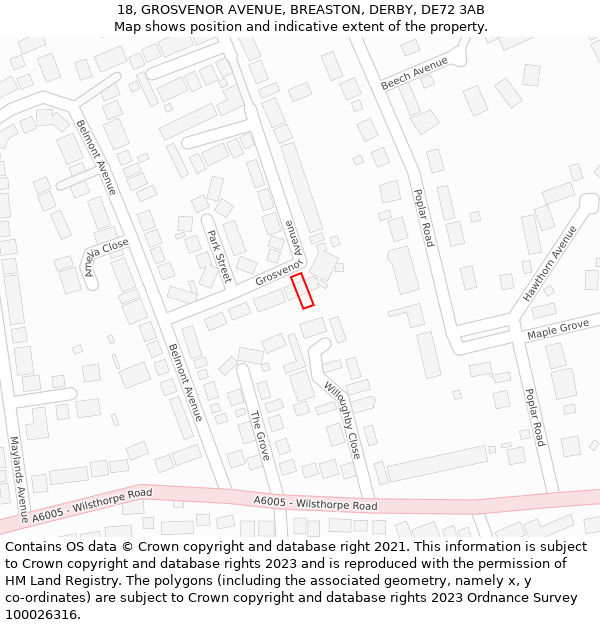 18, GROSVENOR AVENUE, BREASTON, DERBY, DE72 3AB: Location map and indicative extent of plot