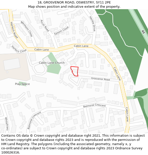 18, GROSVENOR ROAD, OSWESTRY, SY11 2PE: Location map and indicative extent of plot