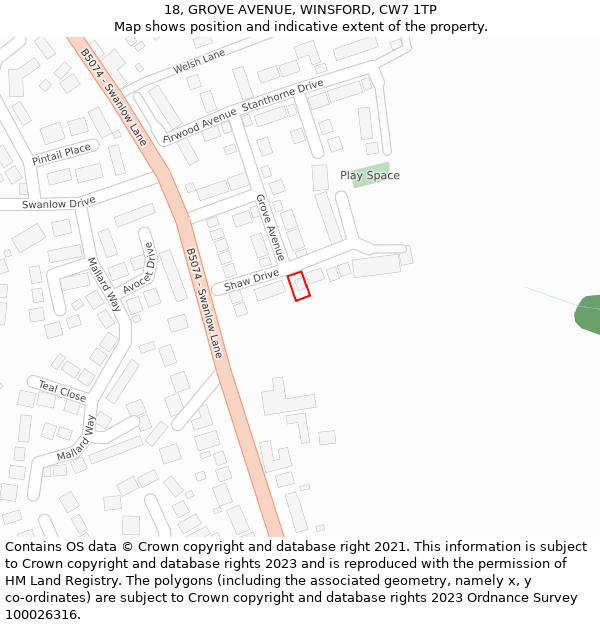 18, GROVE AVENUE, WINSFORD, CW7 1TP: Location map and indicative extent of plot