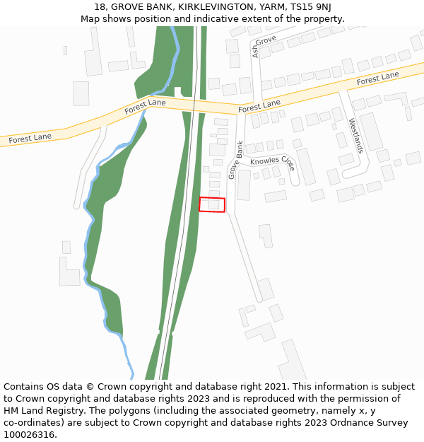 18, GROVE BANK, KIRKLEVINGTON, YARM, TS15 9NJ: Location map and indicative extent of plot