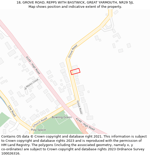 18, GROVE ROAD, REPPS WITH BASTWICK, GREAT YARMOUTH, NR29 5JL: Location map and indicative extent of plot