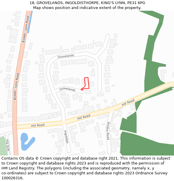 18, GROVELANDS, INGOLDISTHORPE, KING'S LYNN, PE31 6PG: Location map and indicative extent of plot