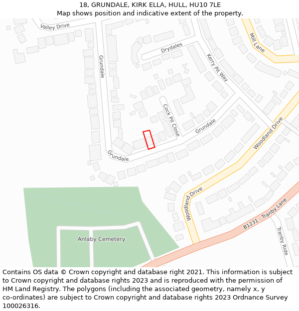 18, GRUNDALE, KIRK ELLA, HULL, HU10 7LE: Location map and indicative extent of plot